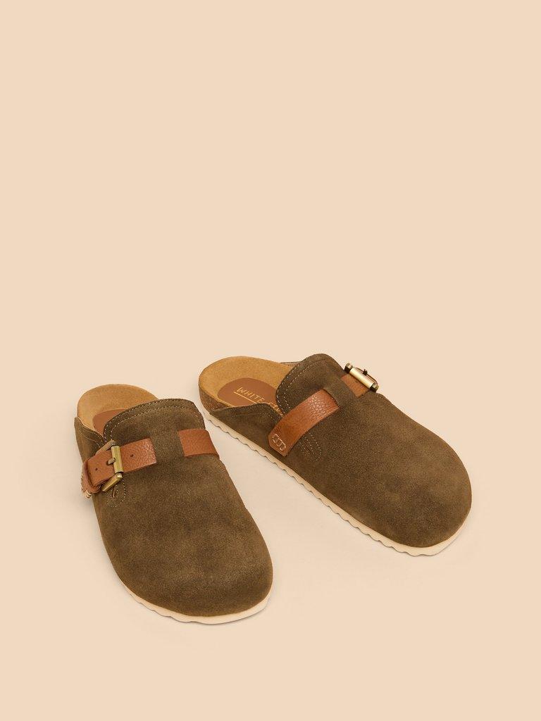 Myrtle Suede Slip On Mule in KHAKI GREEN | White Stuff