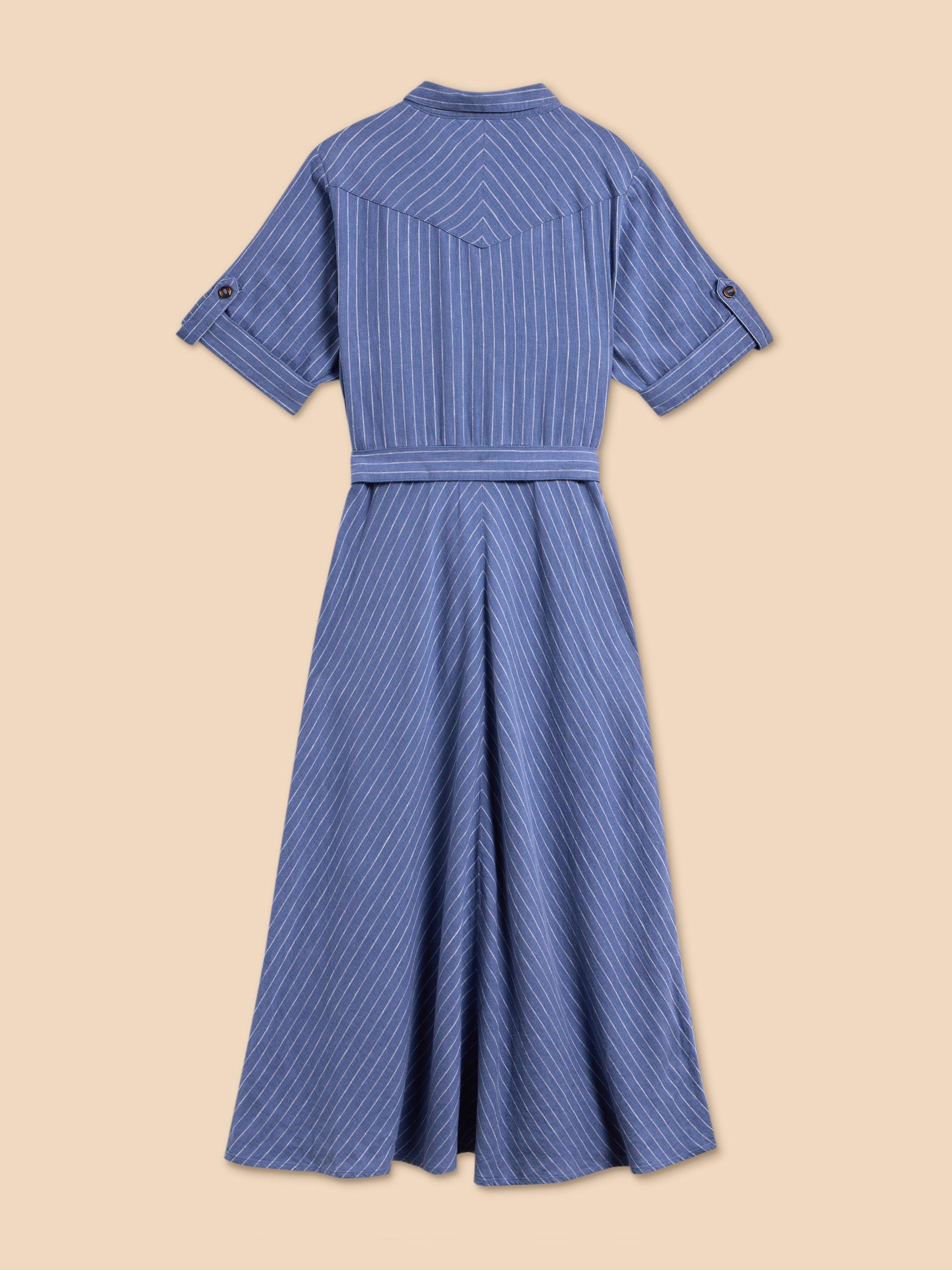 Beth Linen Blend Shirt Dress in BLUE MLT - FLAT BACK