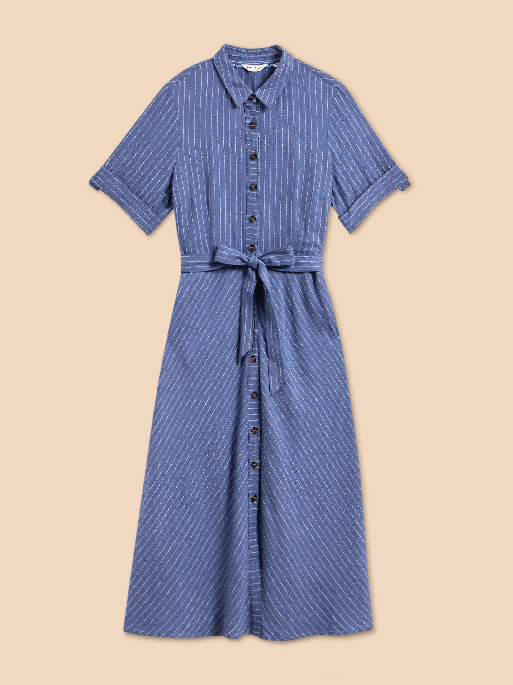 Beth Linen Blend Shirt Dress in BLUE MLT - FLAT FRONT