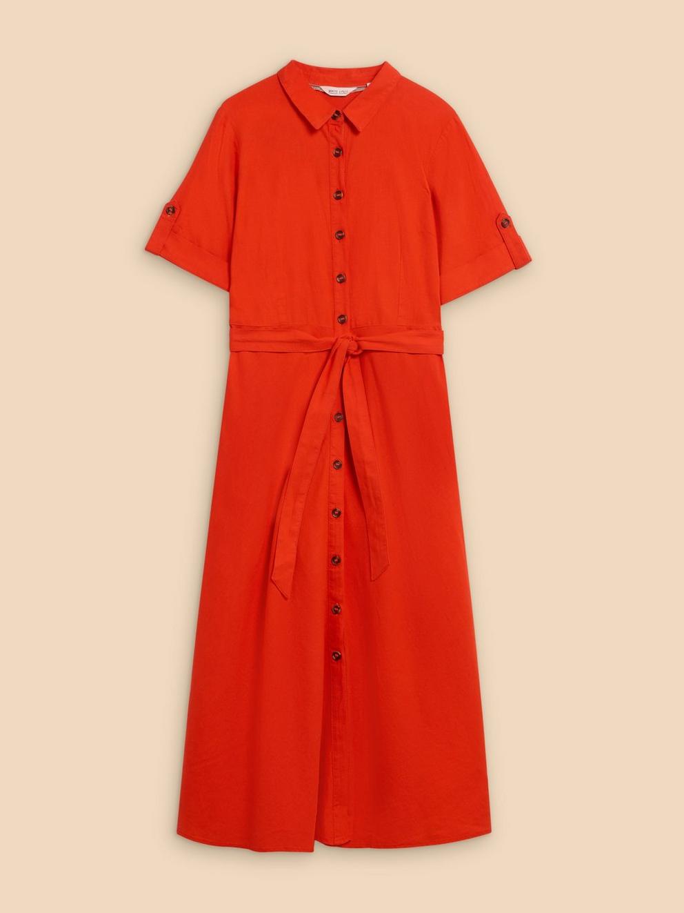 Beth Linen Blend Shirt Dress in BRT ORANGE - FLAT FRONT