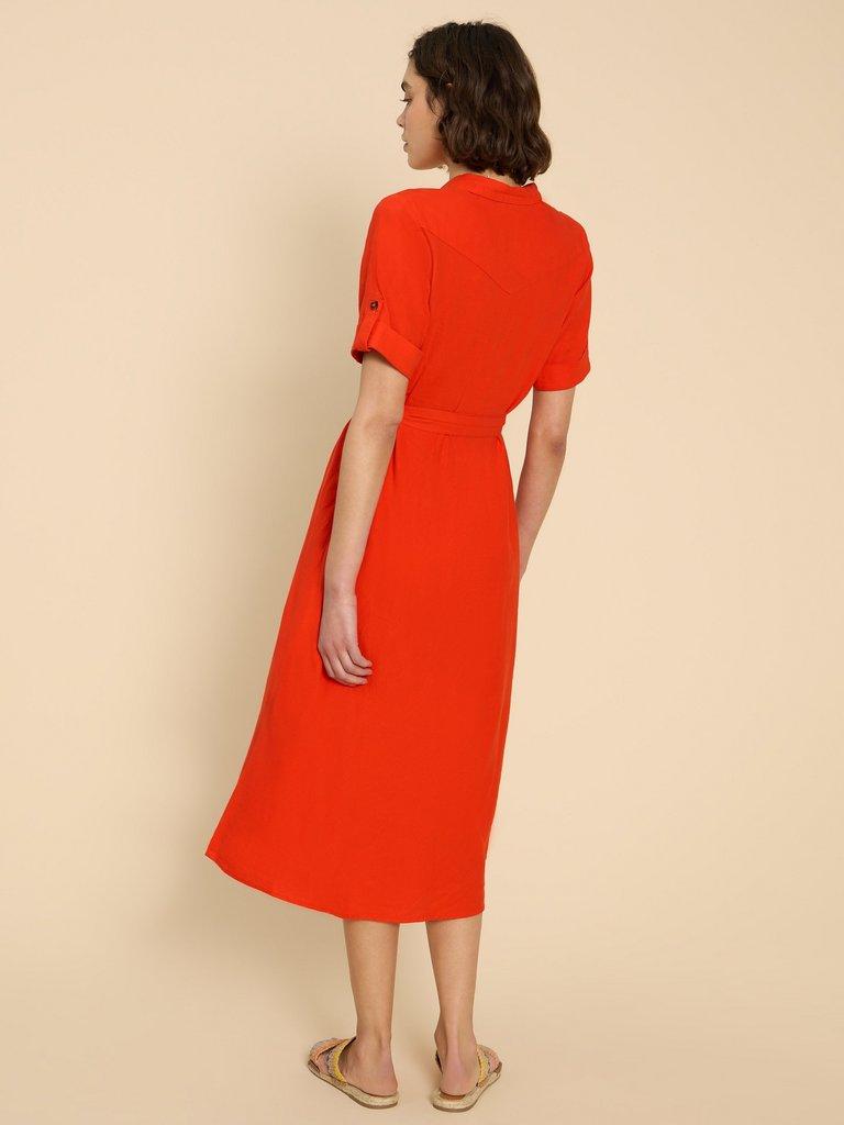 Beth Linen Blend Shirt Dress in BRT ORANGE - MODEL BACK