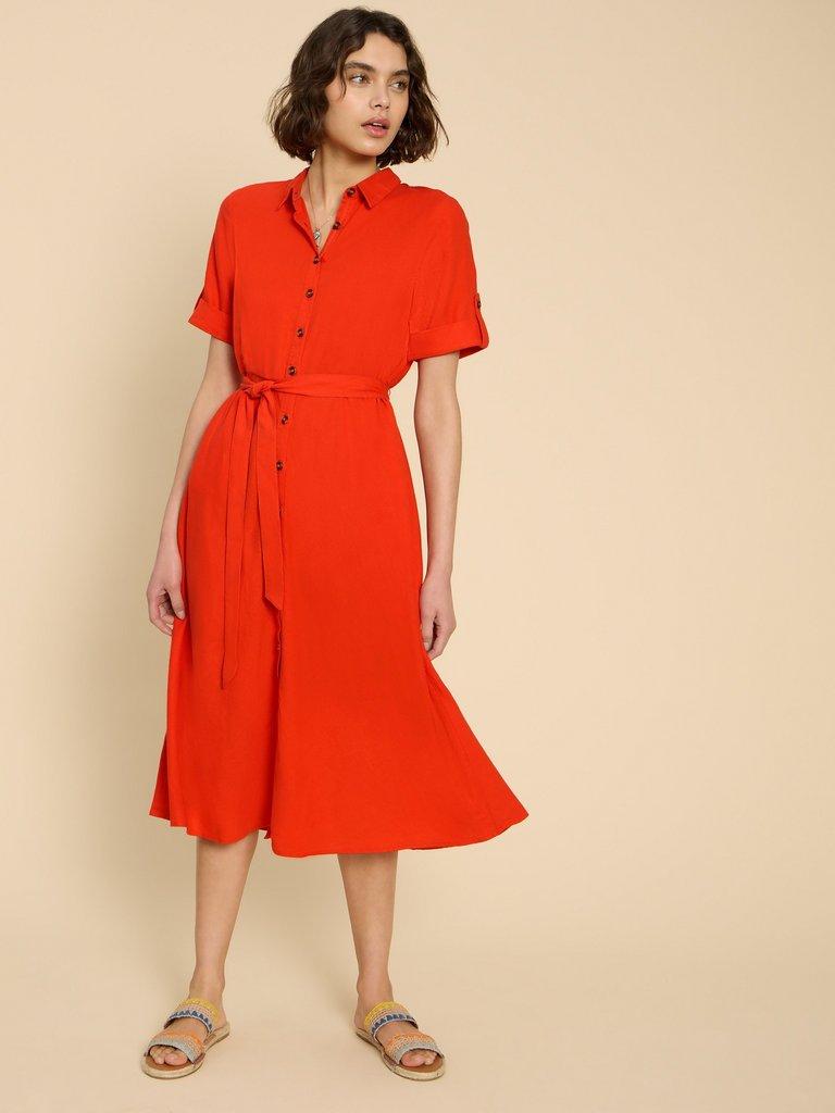 Beth Linen Blend Shirt Dress in BRIGHT ORANGE | White Stuff