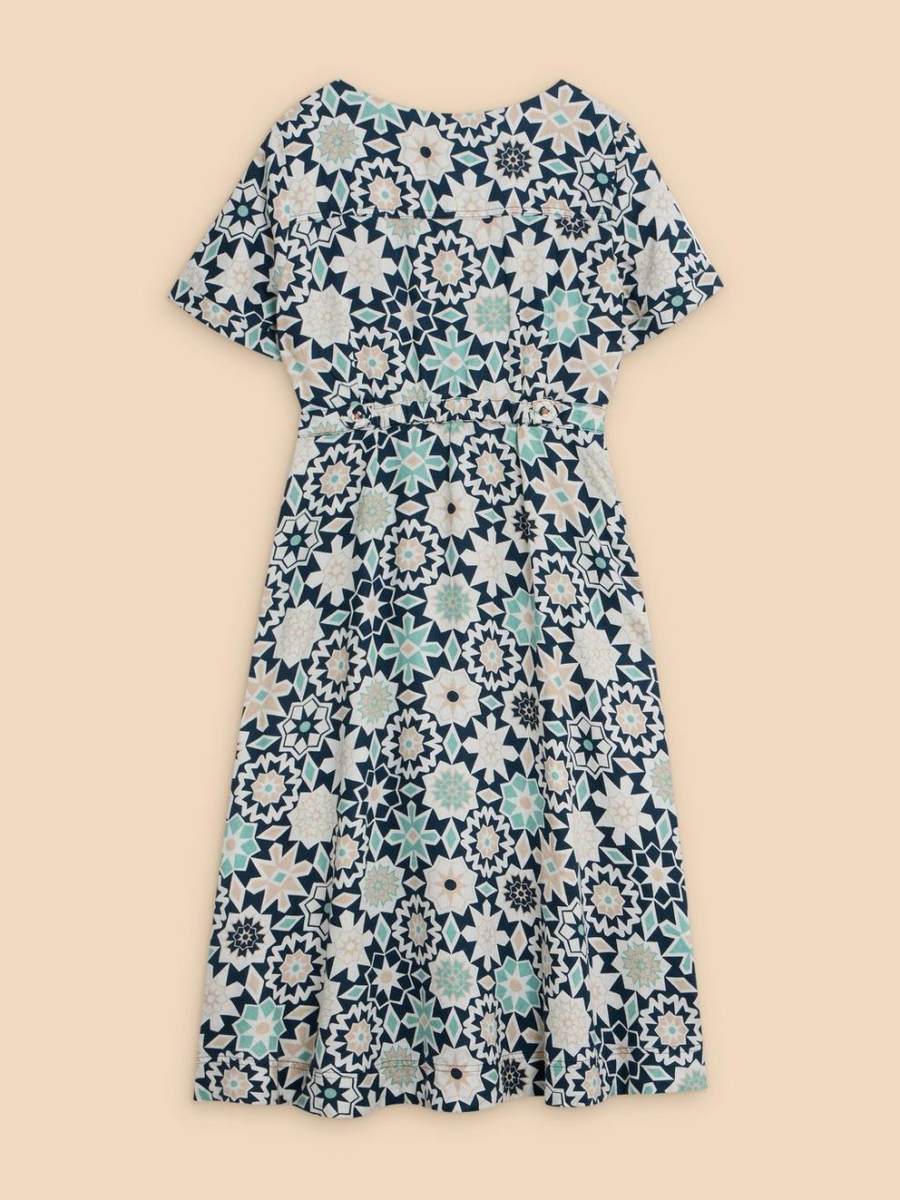 Ivy Linen V Neck Midi Dress in BLUE PR - FLAT BACK