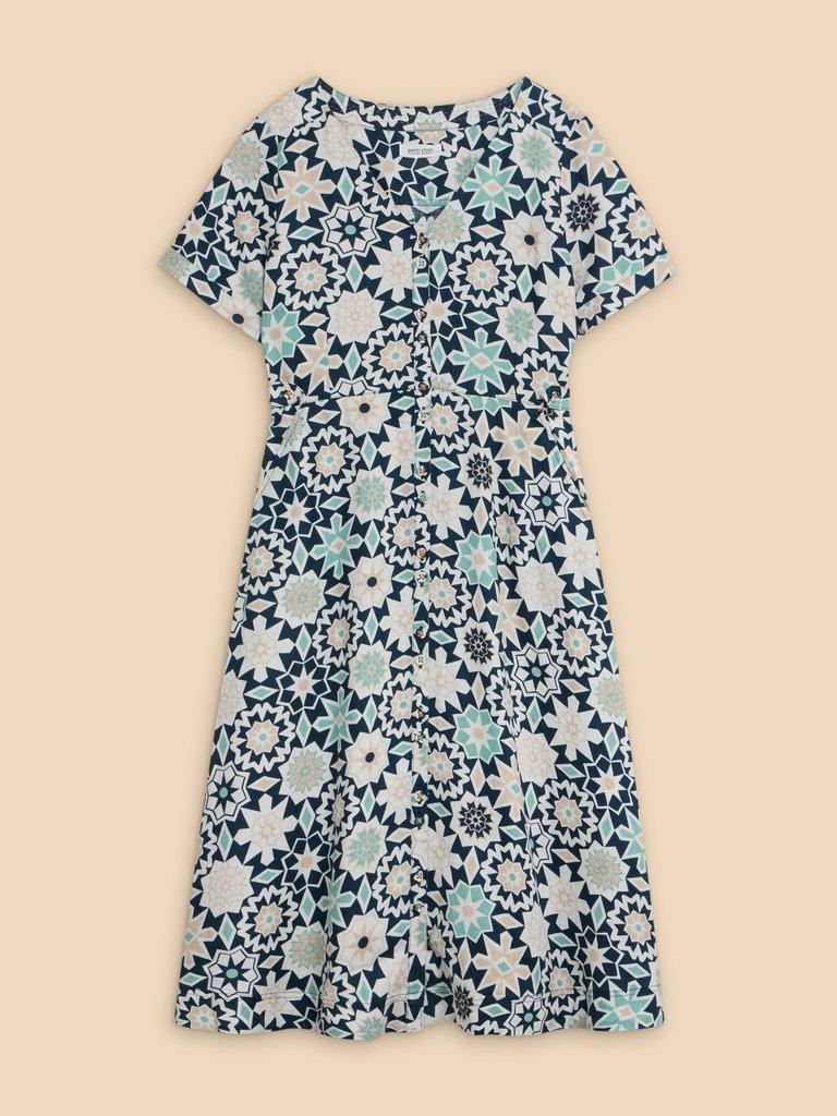 Ivy Linen V Neck Midi Dress in BLUE PR - FLAT FRONT