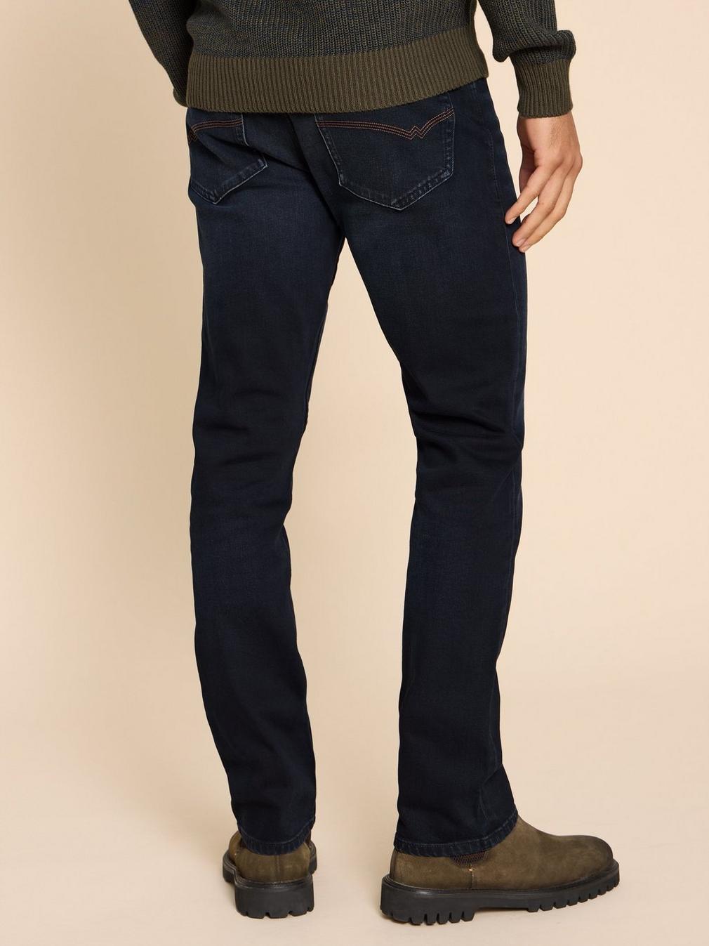 Eastwood Straight Jean in BLK DENIM - MODEL BACK