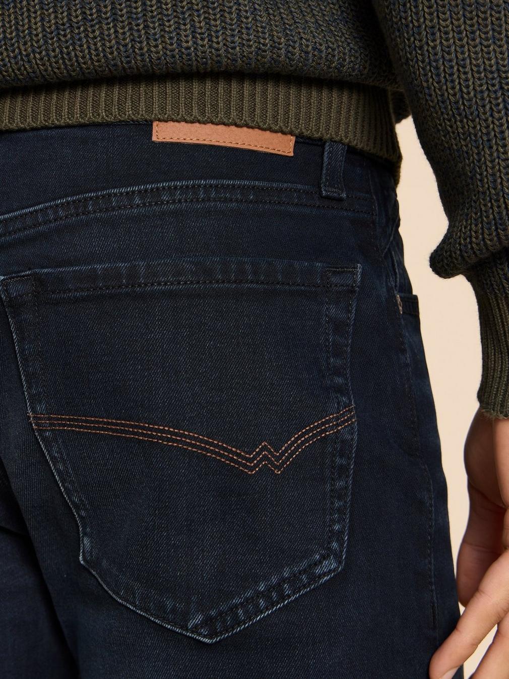 Eastwood Straight Jean in BLK DENIM - MODEL DETAIL