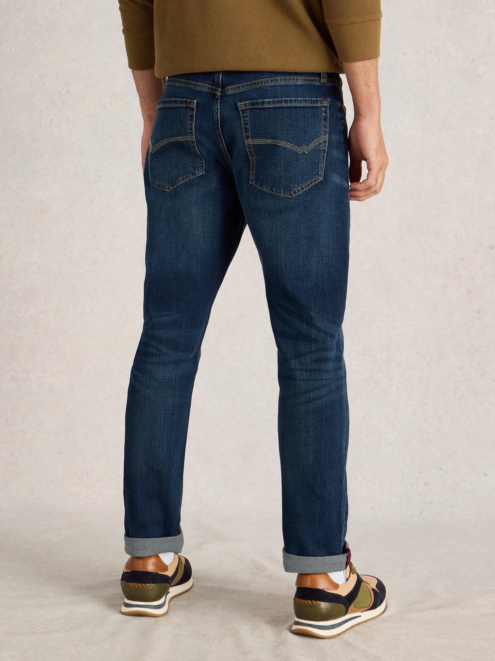 Eastwood Straight Jean Zip Fly in MID DENIM - MODEL BACK