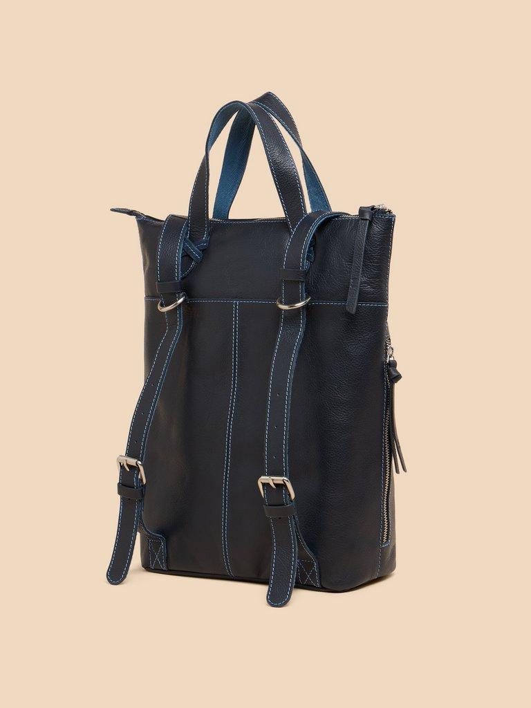 Leather Convertible Backpack in DARK NAVY - FLAT BACK