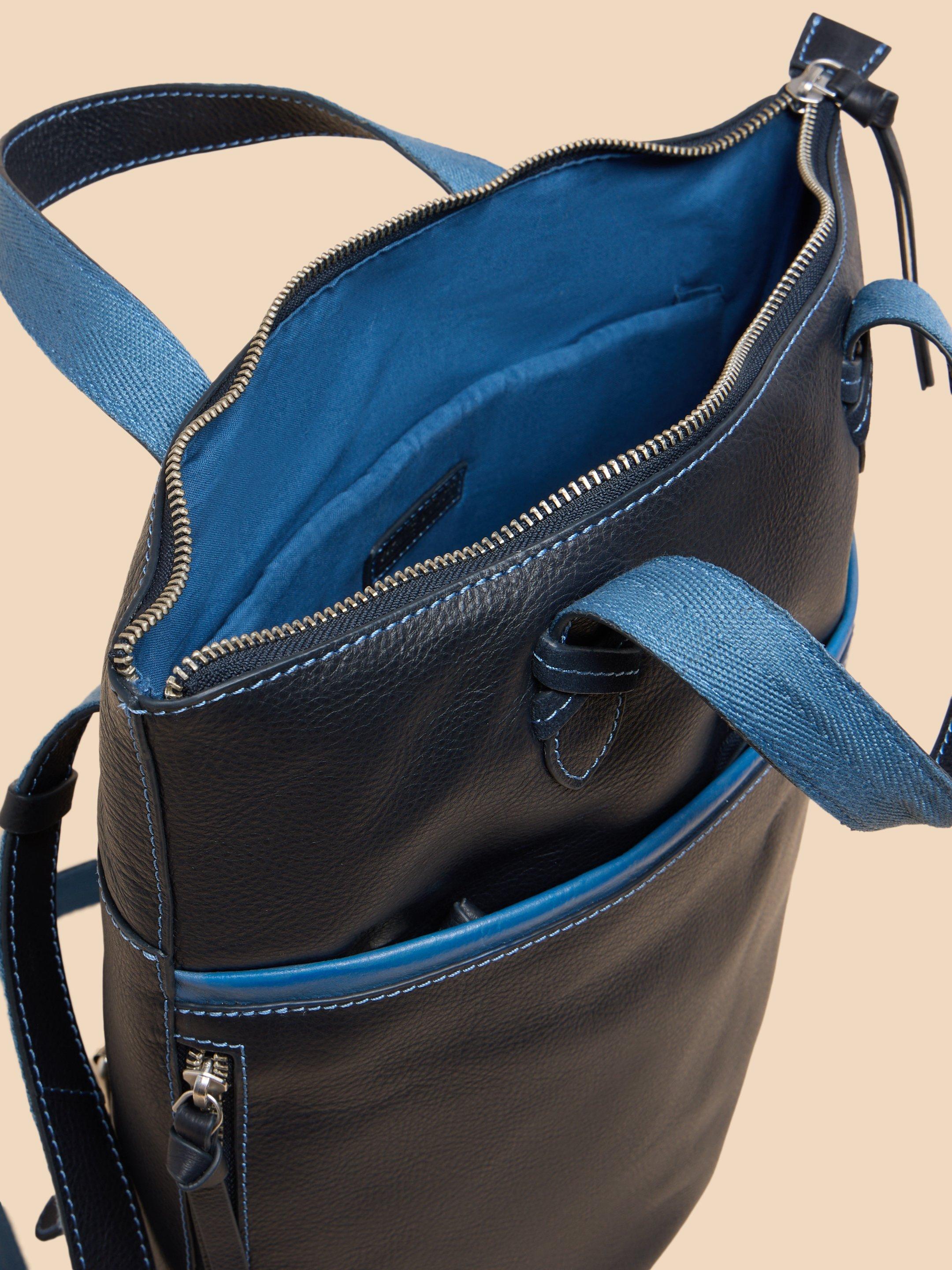 Leather Convertible Backpack in DARK NAVY - FLAT DETAIL