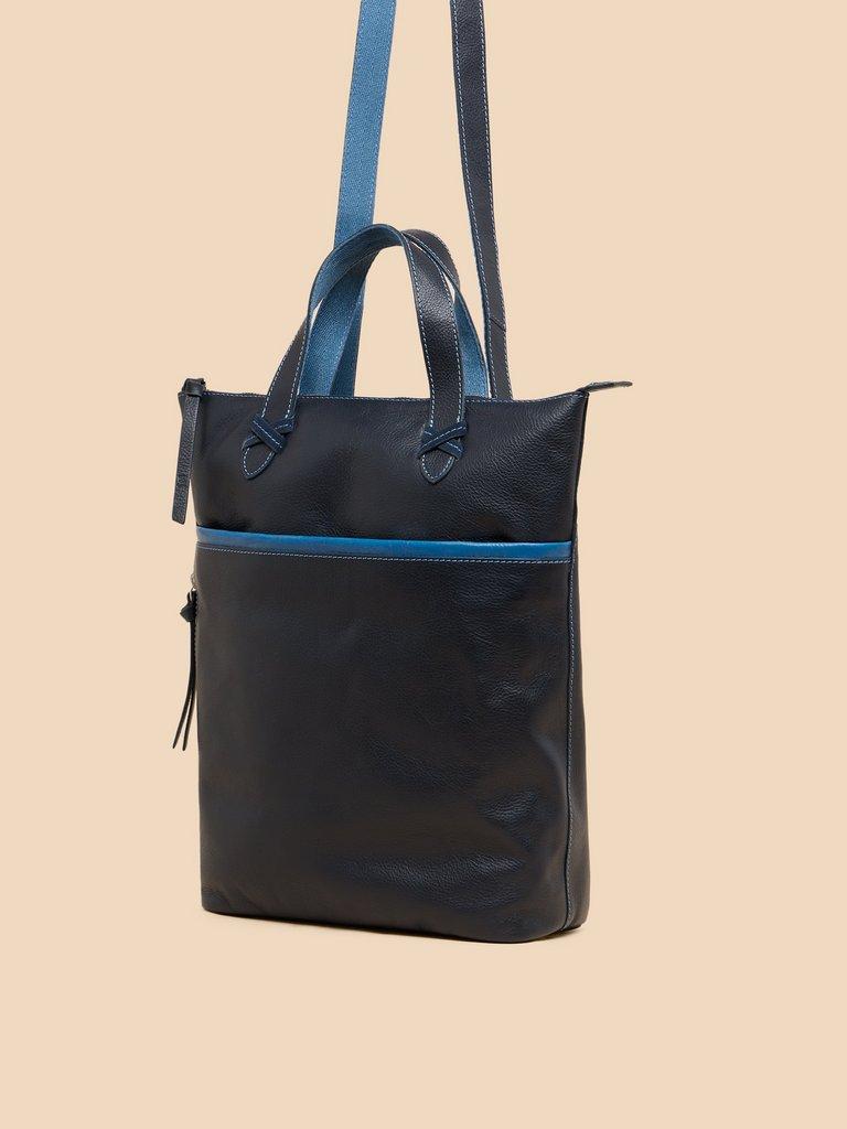 Leather Convertible Backpack in DARK NAVY - FLAT FRONT