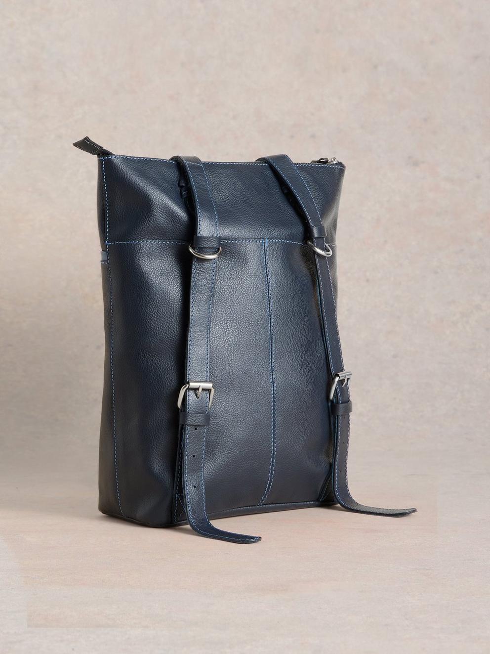 Leather Convertible Backpack in FR NAVY - FLAT BACK