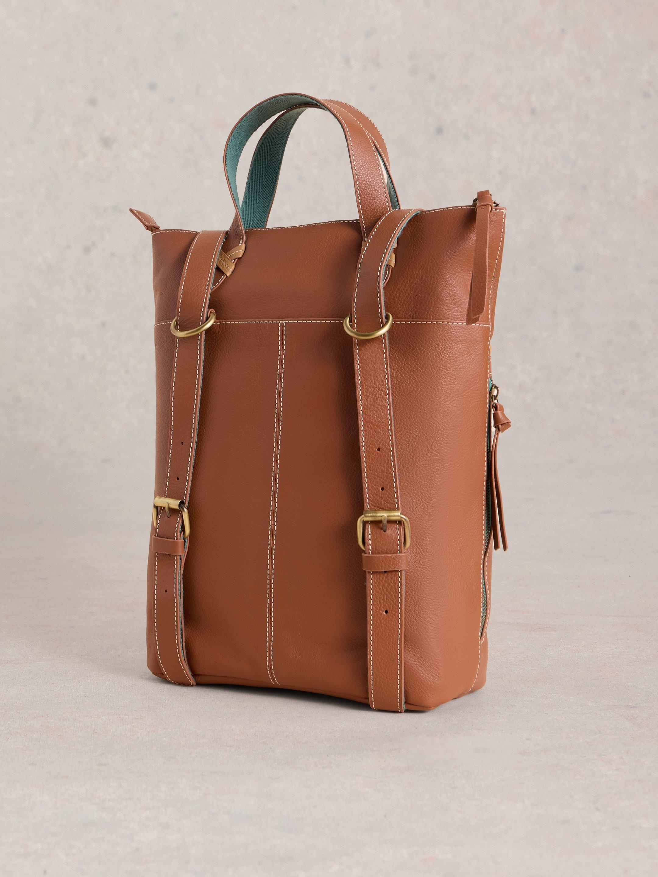 Leather Convertible Backpack in MID TAN - FLAT BACK