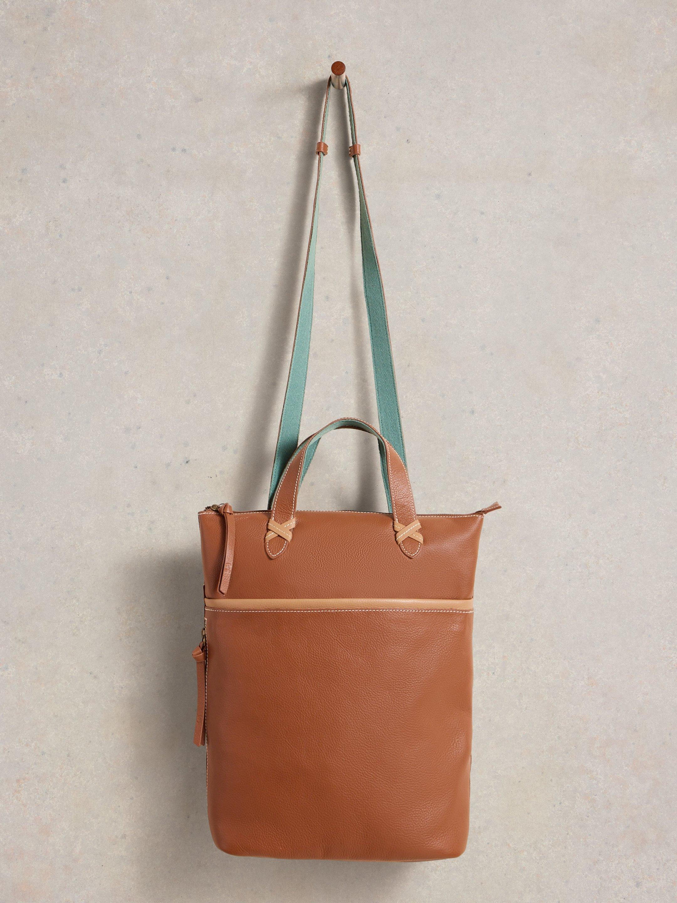 Leather Convertible Backpack in MID TAN - FLAT FRONT