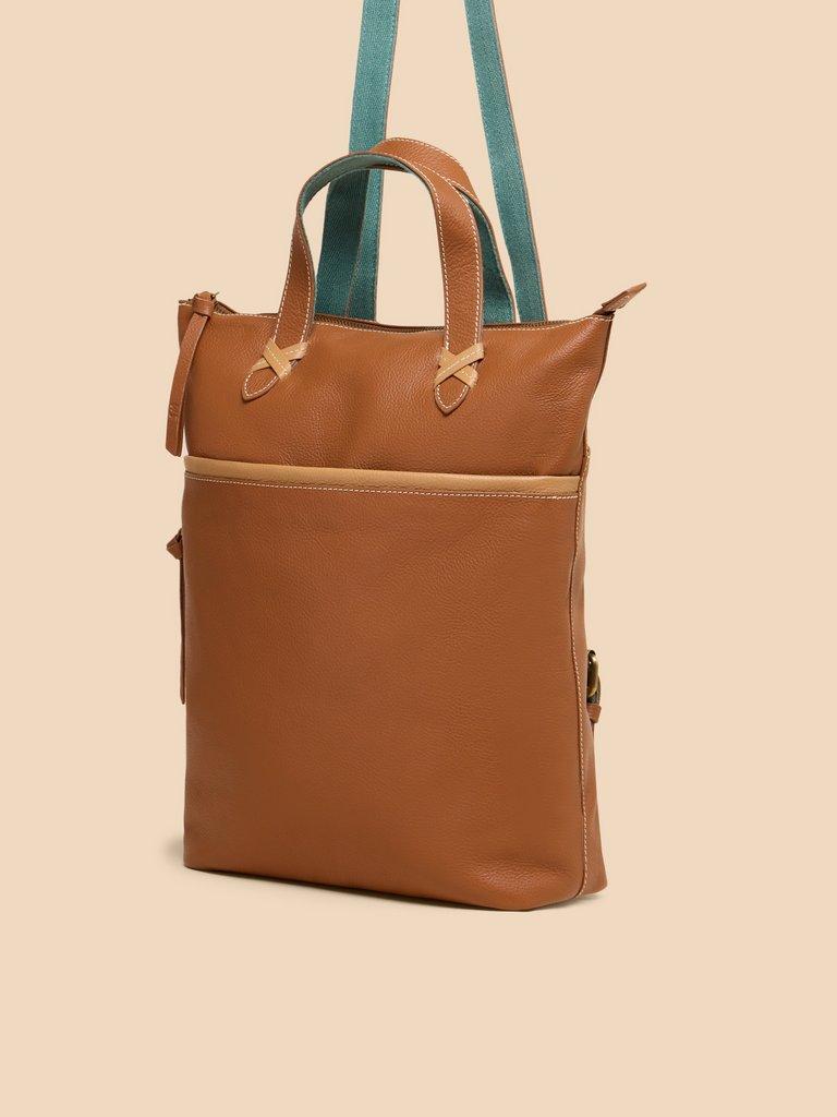 Leather Convertible Backpack in MID TAN - FLAT FRONT