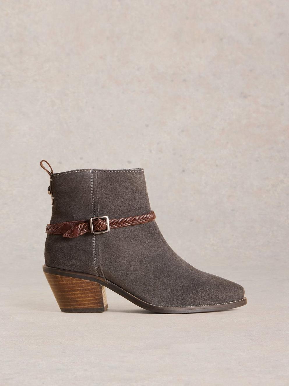 Peony Suede Plait Strap Boot in CHARC GREY - LIFESTYLE