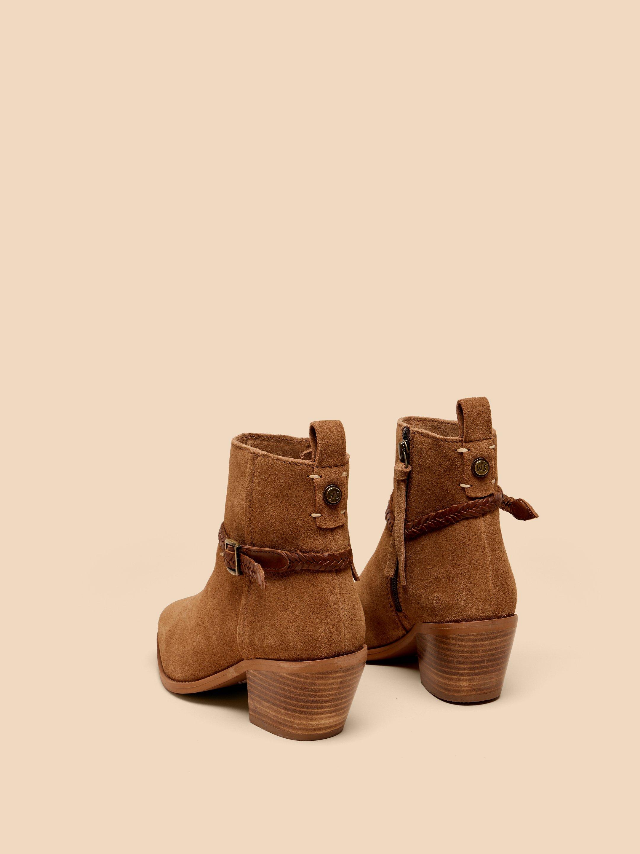 Peony Suede Plait Strap Boot in MID TAN - FLAT BACK