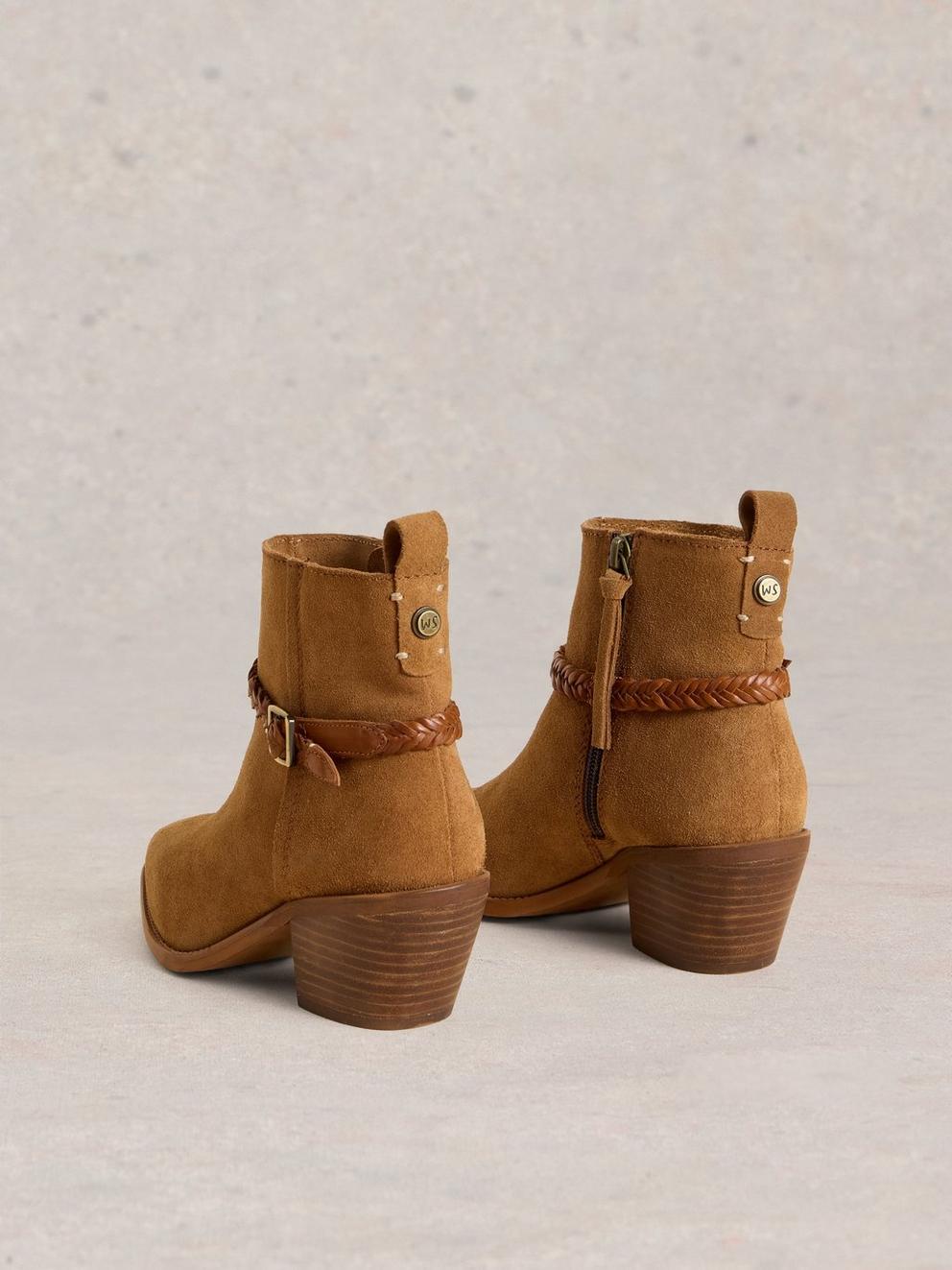 Peony Suede Plait Strap Boot in MID TAN - FLAT BACK