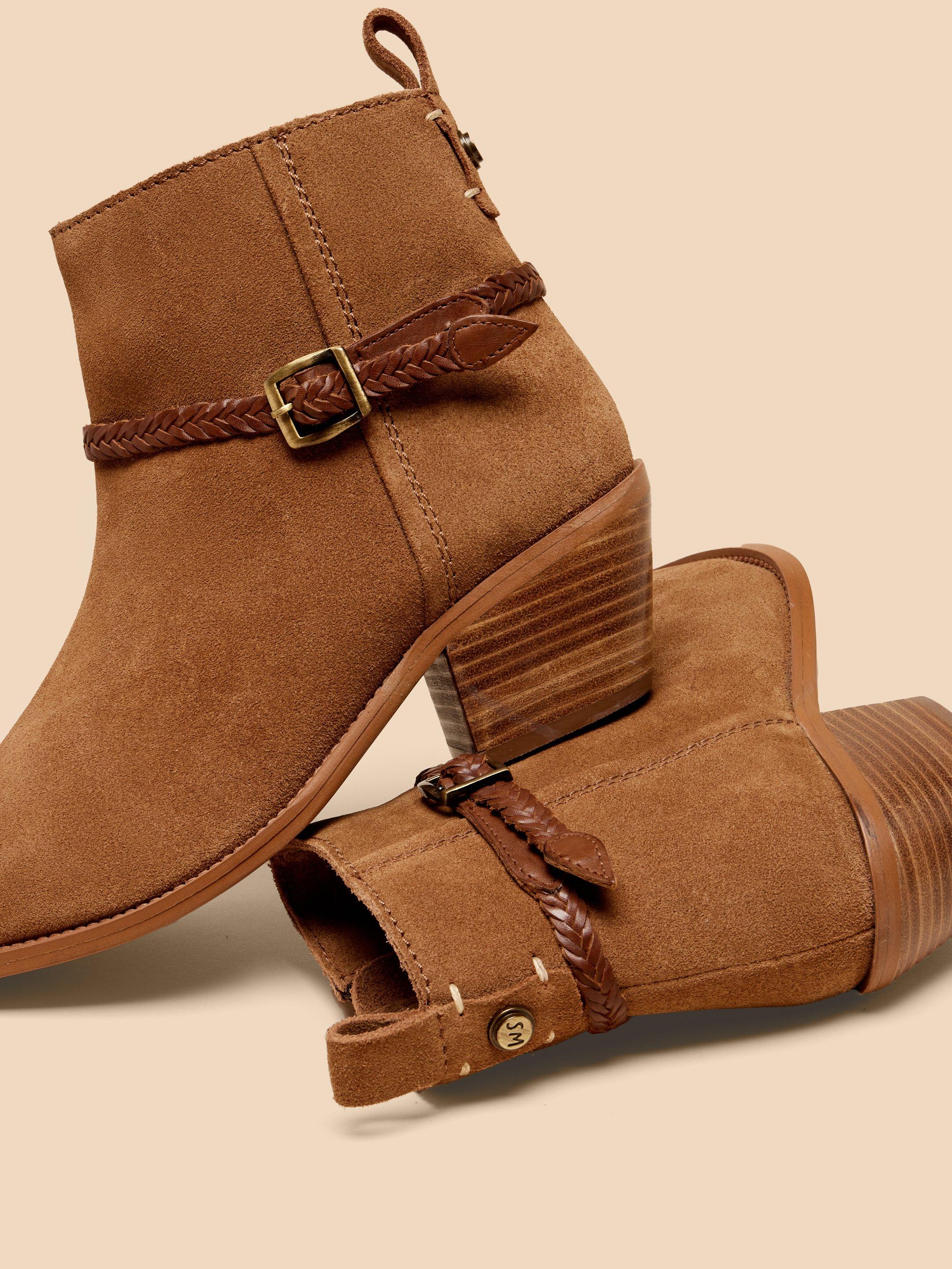 Peony Suede Plait Strap Boot in MID TAN - FLAT DETAIL