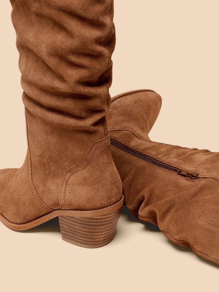 Azalea Suede Mid Slouch Boot in LIGHT TAN - FLAT DETAIL