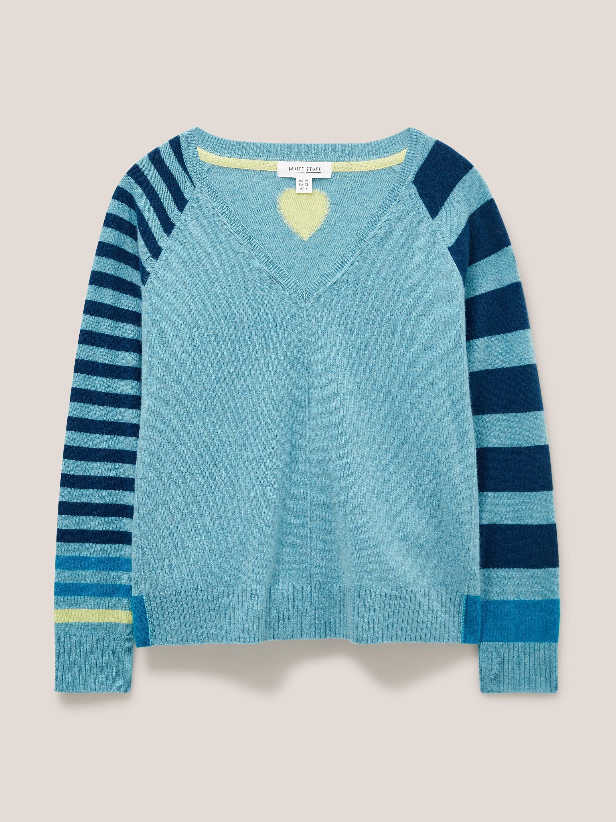 CLARA CASHMERE JUMPER in BLUE MLT - FLAT FRONT