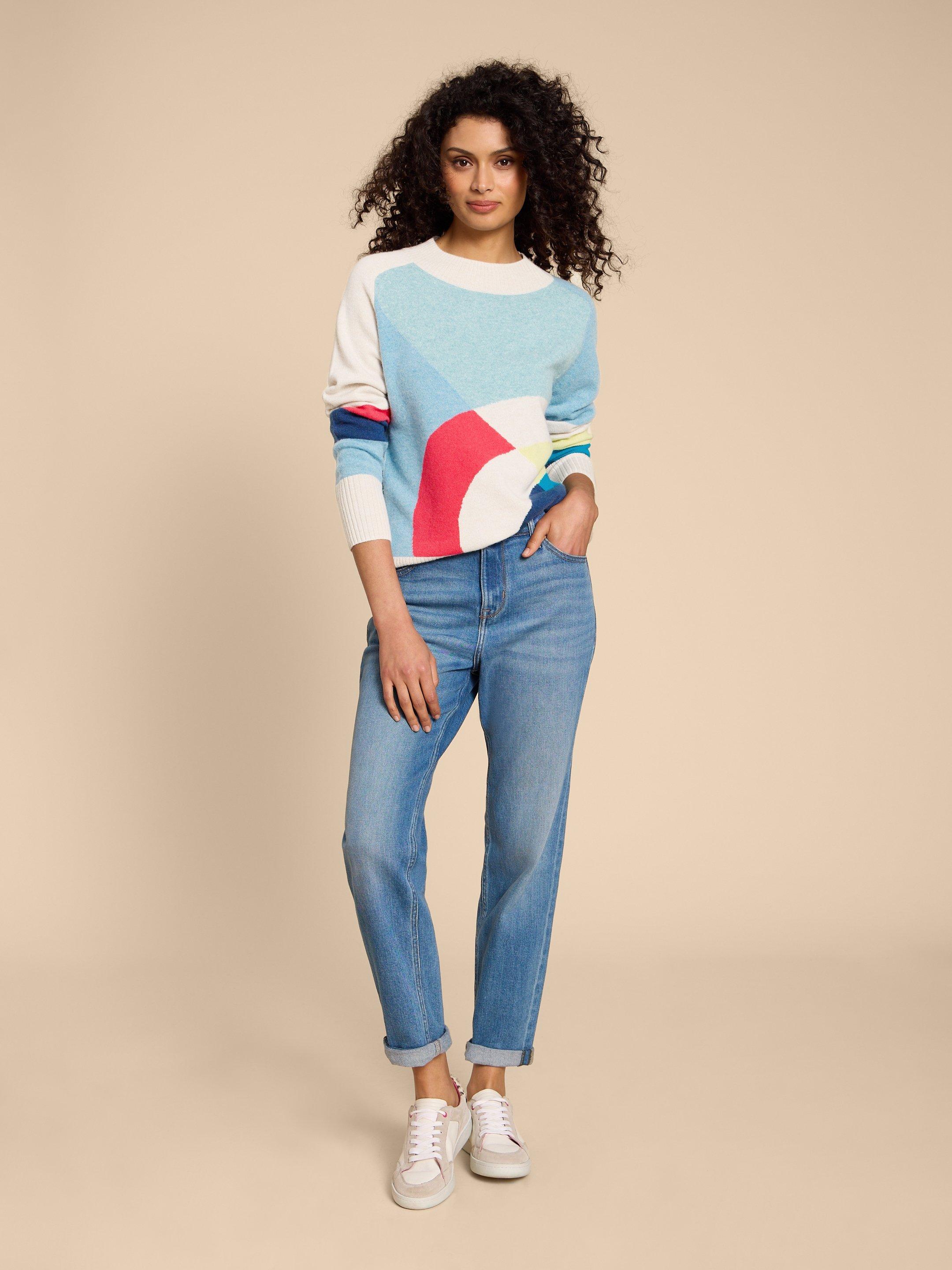 CORA CASHMERE CREW NECK JUMPER in NAT MLT - MODEL FRONT