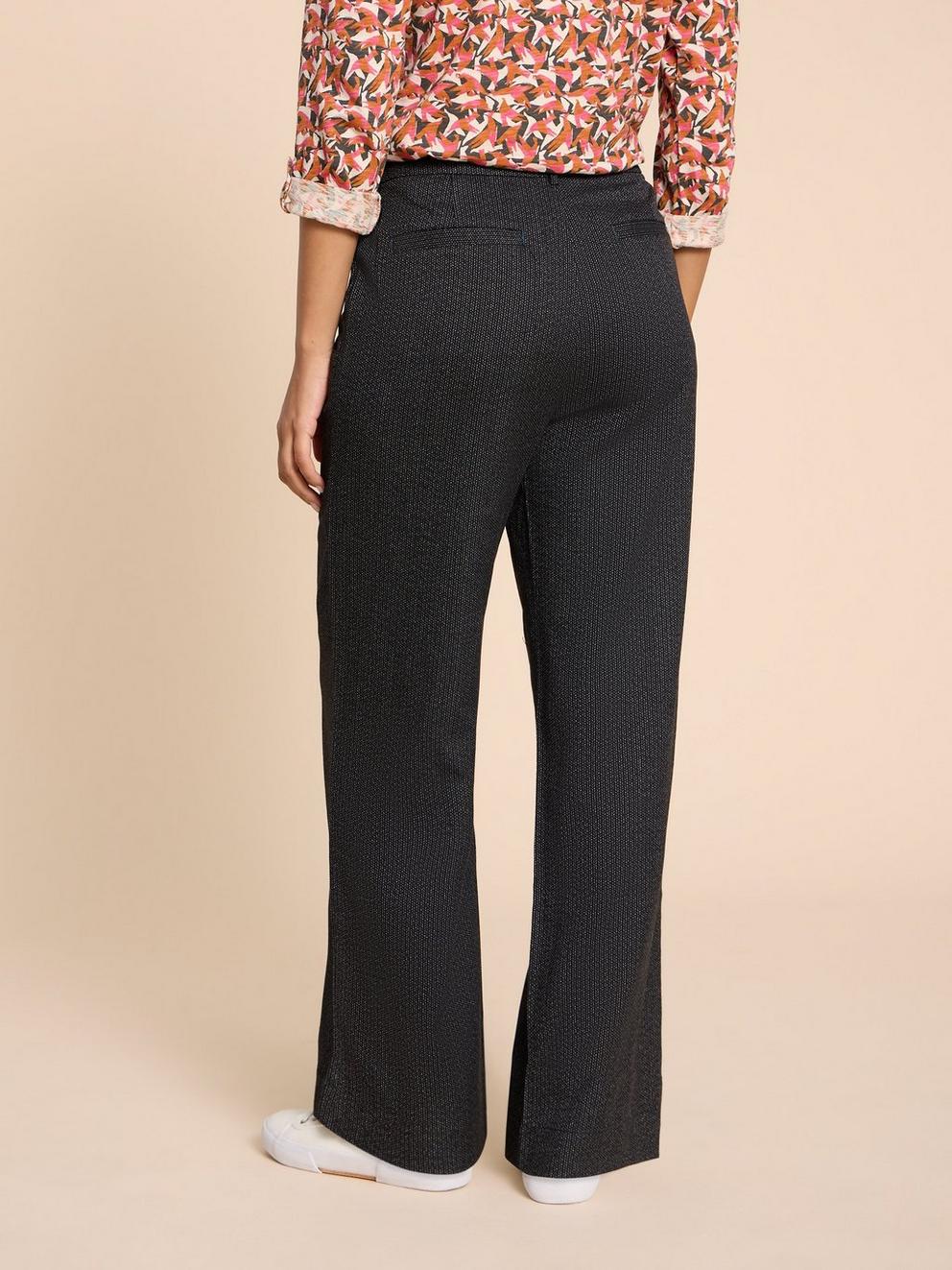 Belle Wide Leg Tweedy Trouser in BLK MLT - MODEL BACK