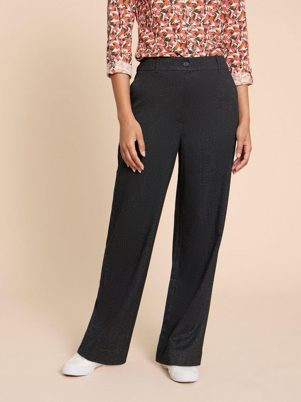 Belle Wide Leg Tweedy Trouser in BLK MLT - MODEL DETAIL