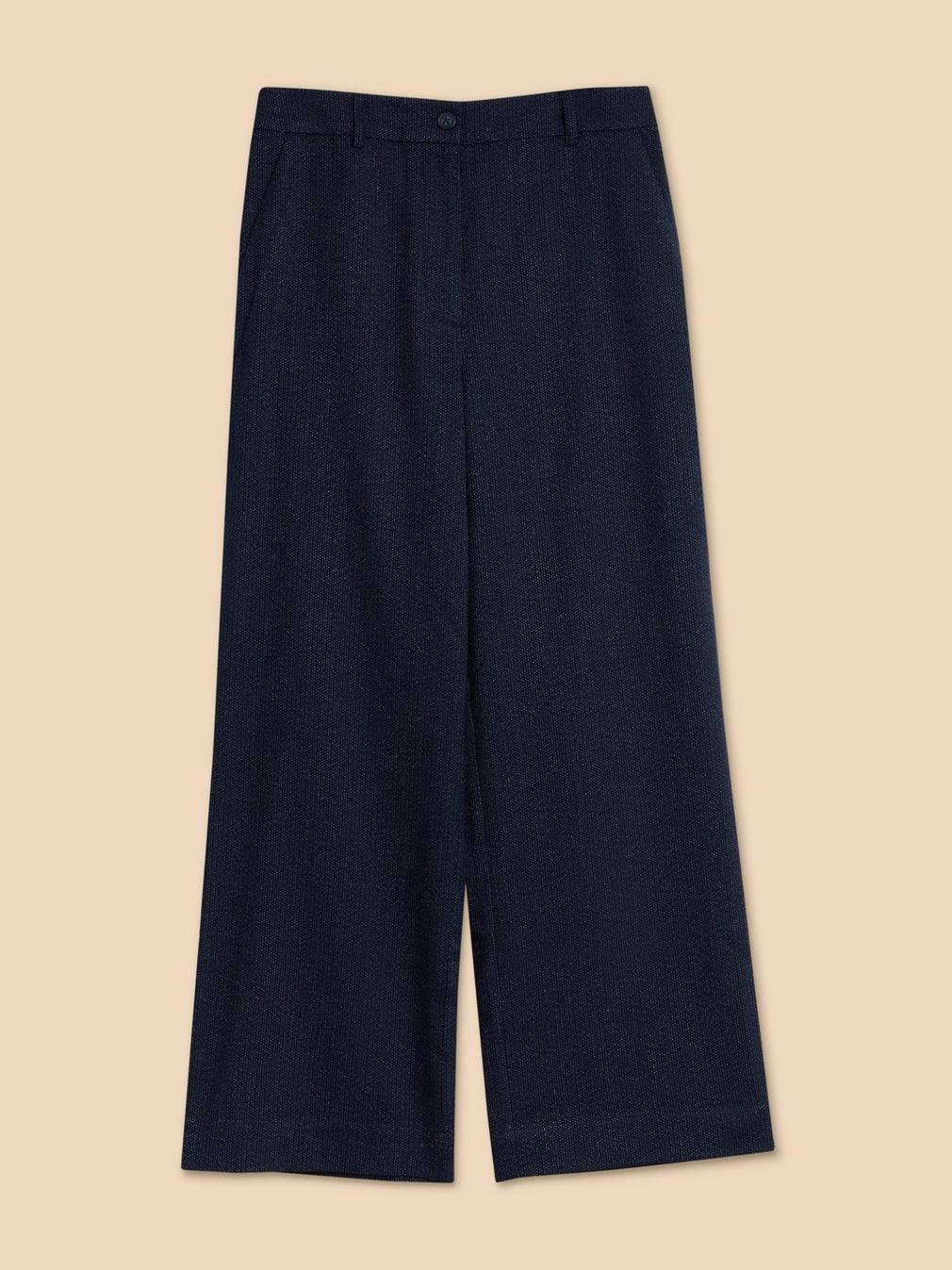 Belle Wide Leg Tweedy Trouser in NAVY MULTI - FLAT FRONT