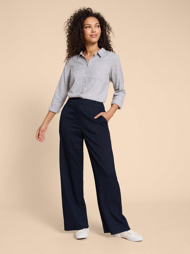 Belle Wide Leg Tweedy Trouser in NAVY MULTI - LIFESTYLE