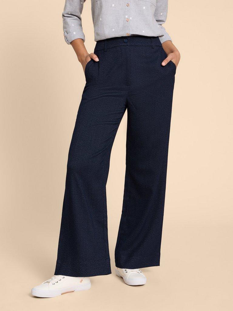 Belle Wide Leg Tweedy Trouser in NAVY MULTI - MODEL FRONT