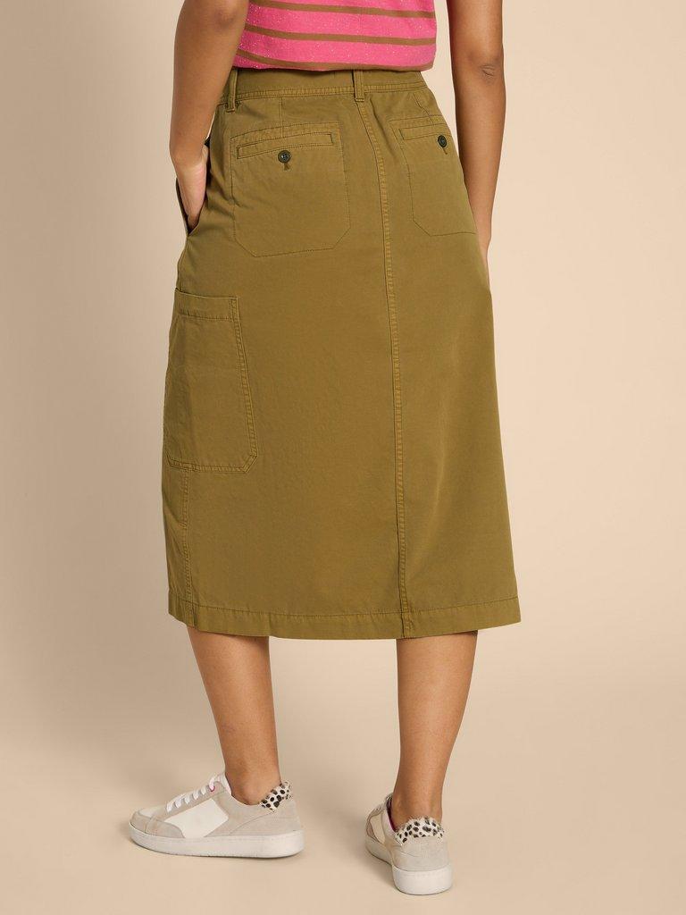 Carlie Cargo Skirt in KHAKI GRN - MODEL BACK