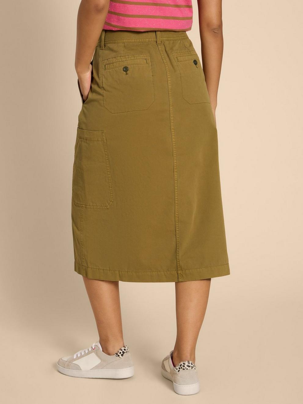 Carlie Cargo Skirt in KHAKI GRN - MODEL BACK