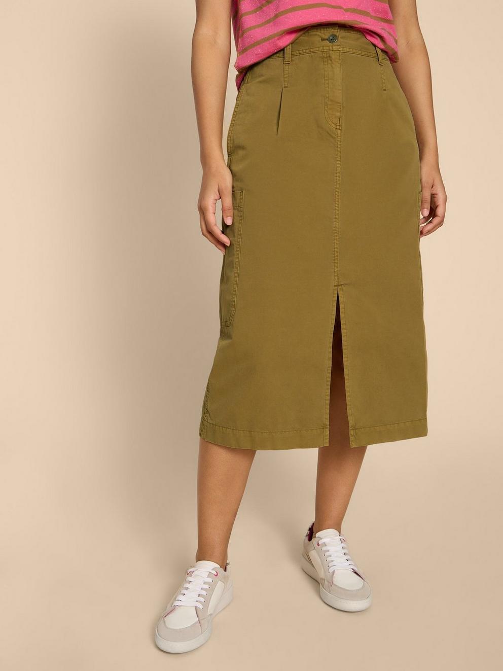 Carlie Cargo Skirt in KHAKI GRN - MODEL DETAIL