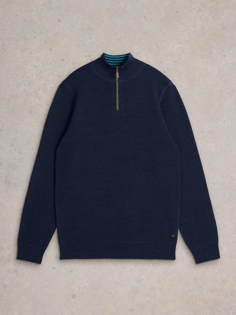 Attadale Funnel Neck Jumper in DARK NAVY - FLAT FRONT