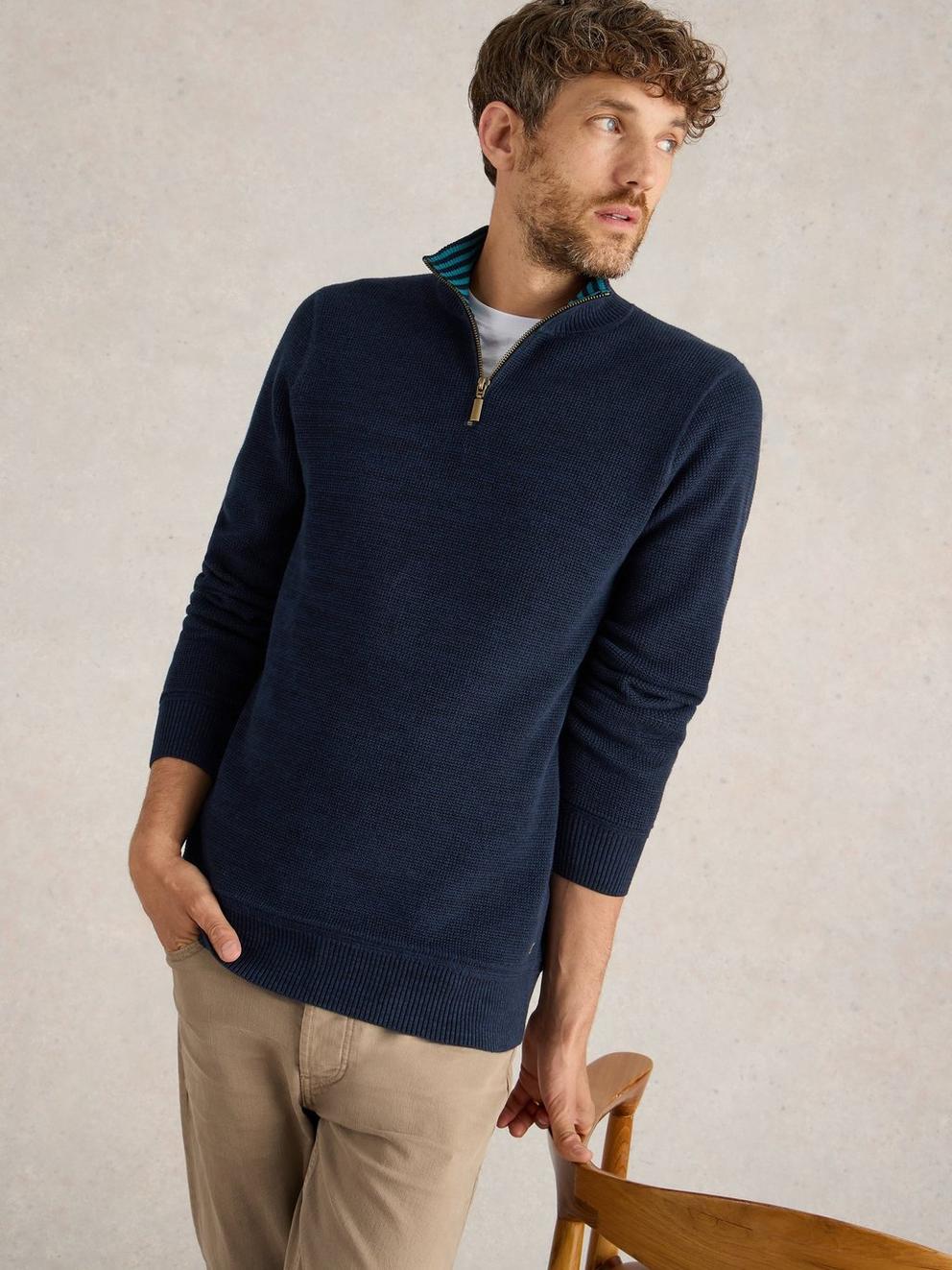 Attadale Funnel Neck Jumper in DARK NAVY - LIFESTYLE