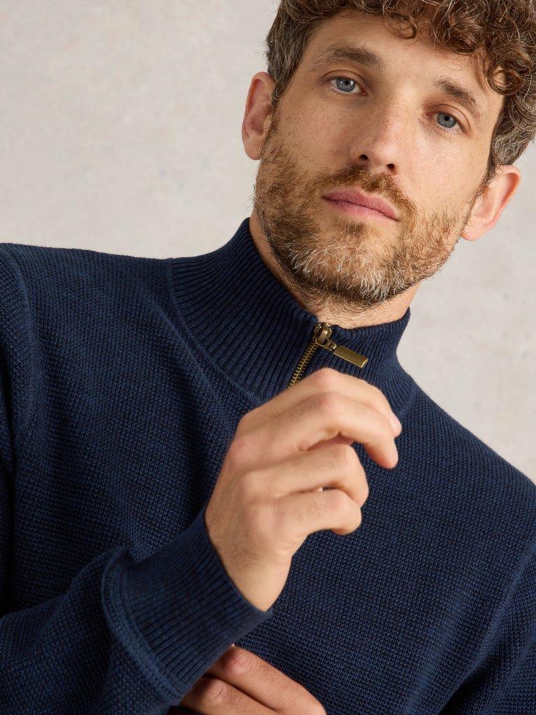 Attadale Funnel Neck Jumper in DARK NAVY - MODEL DETAIL