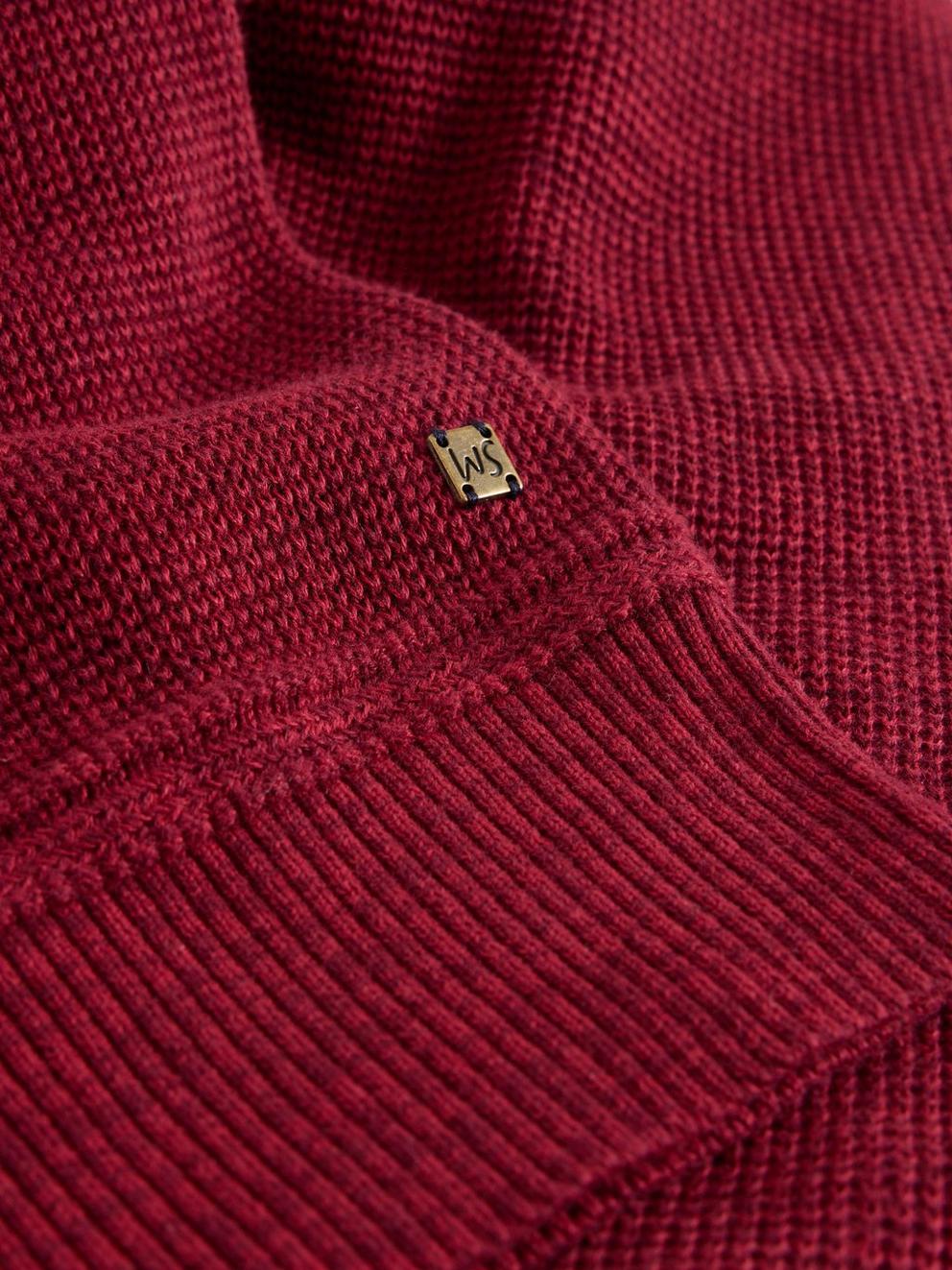 Attadale Funnel Neck Jumper in DEEP RED - FLAT DETAIL