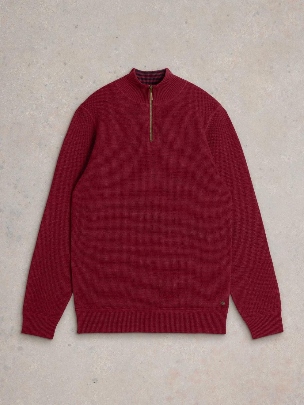 Attadale Funnel Neck Jumper in DEEP RED - FLAT FRONT