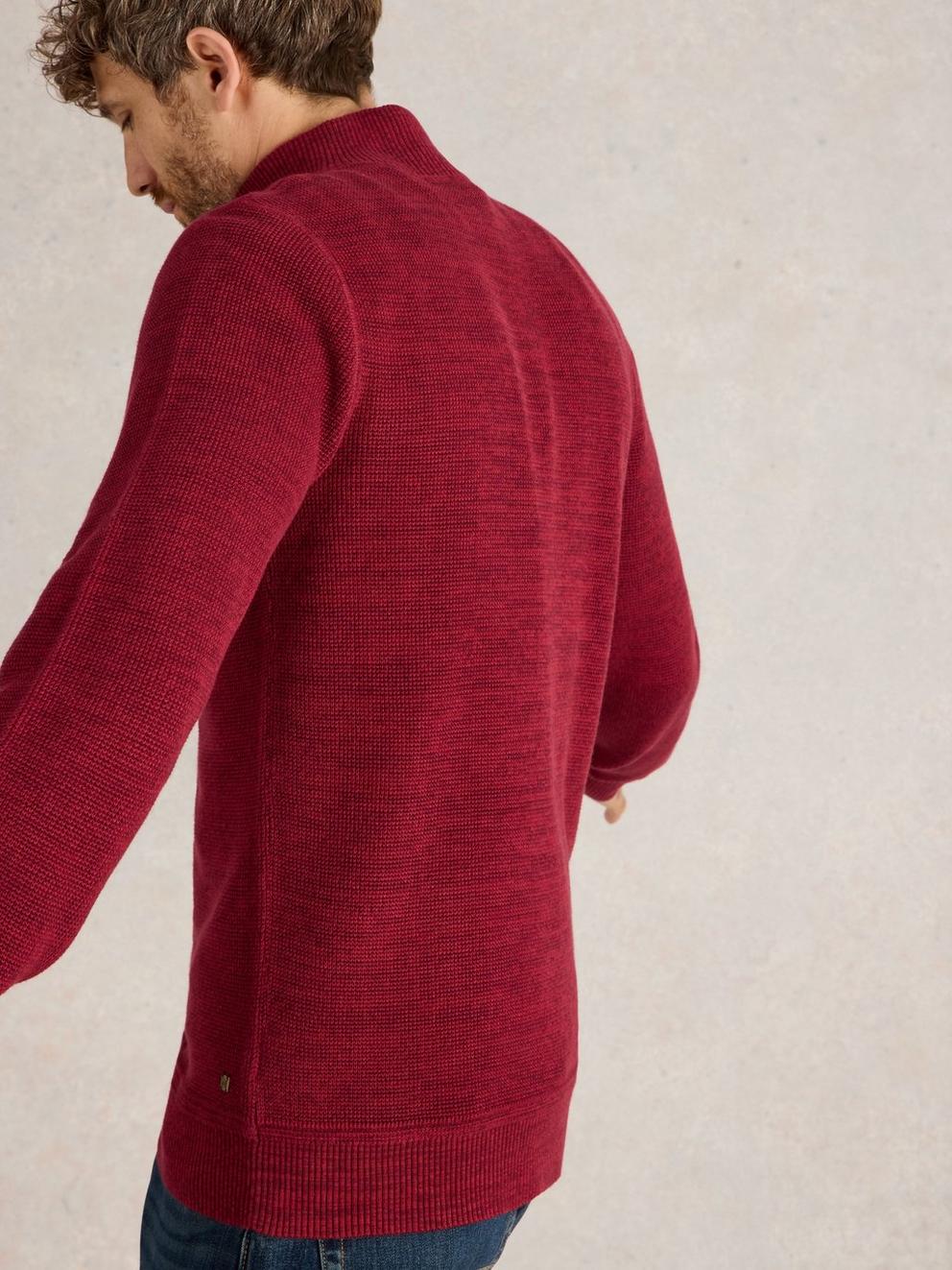 Attadale Funnel Neck Jumper in DEEP RED - MODEL BACK