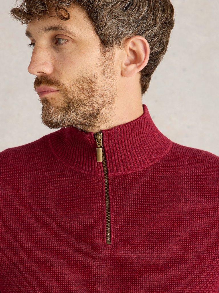 Attadale Funnel Neck Jumper in DEEP RED - MODEL DETAIL