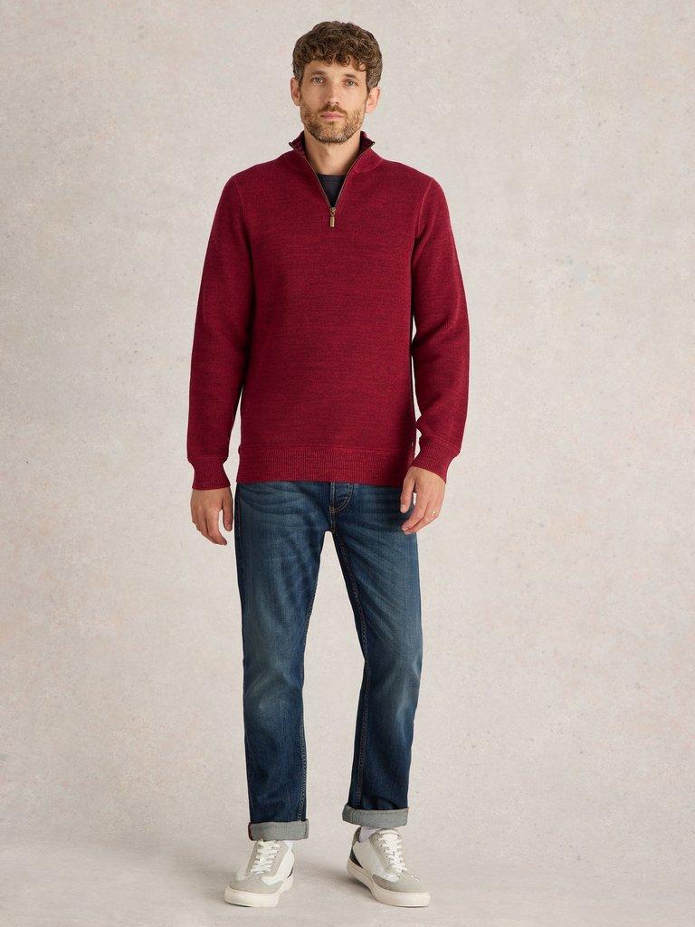 Attadale Funnel Neck Jumper in DEEP RED - MODEL FRONT