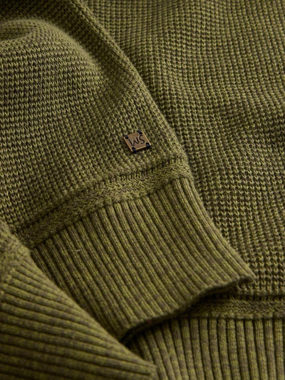 Attadale Funnel Neck Jumper in KHAKI GRN - FLAT DETAIL