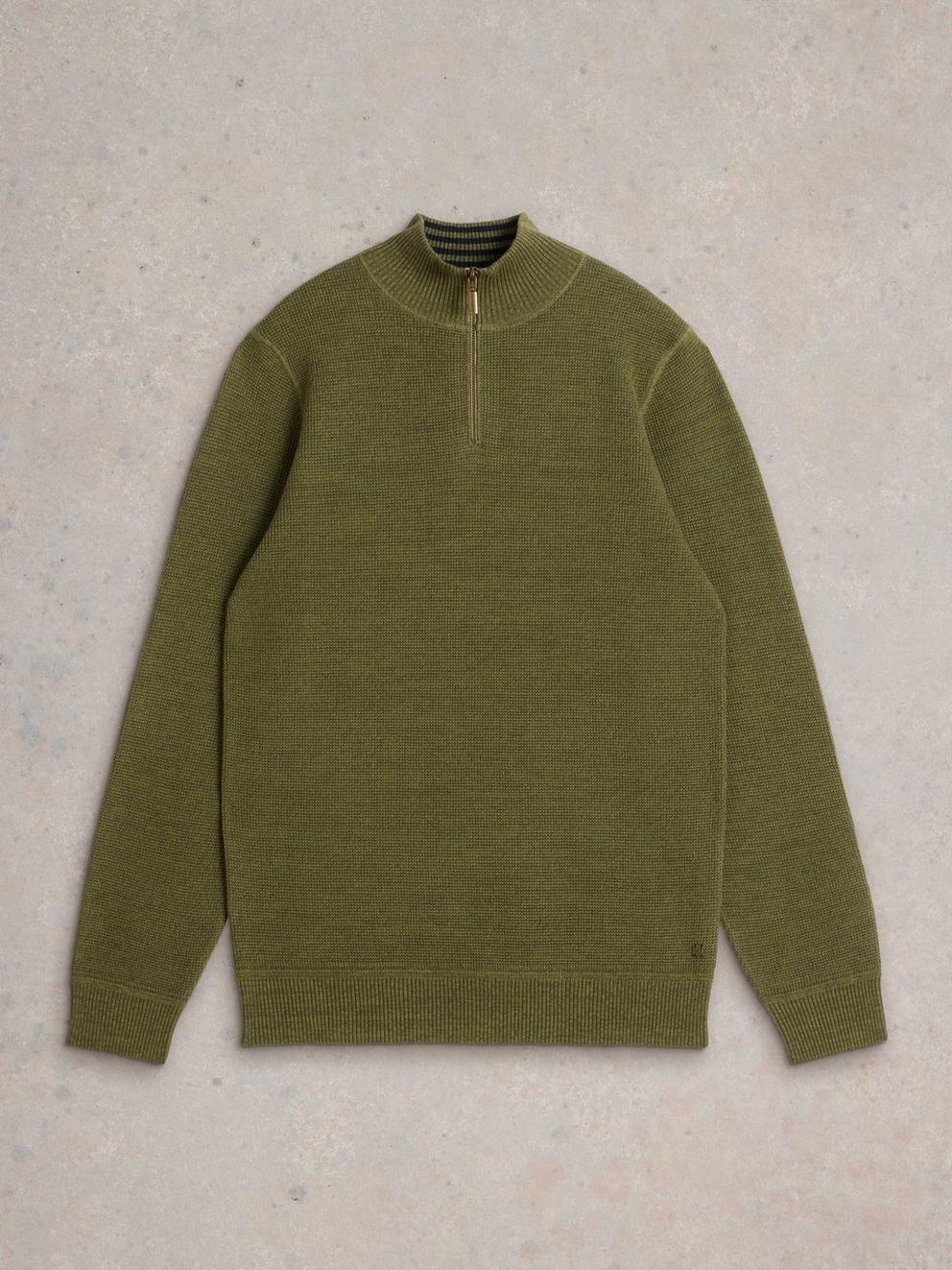 Attadale Funnel Neck Jumper in KHAKI GRN - FLAT FRONT