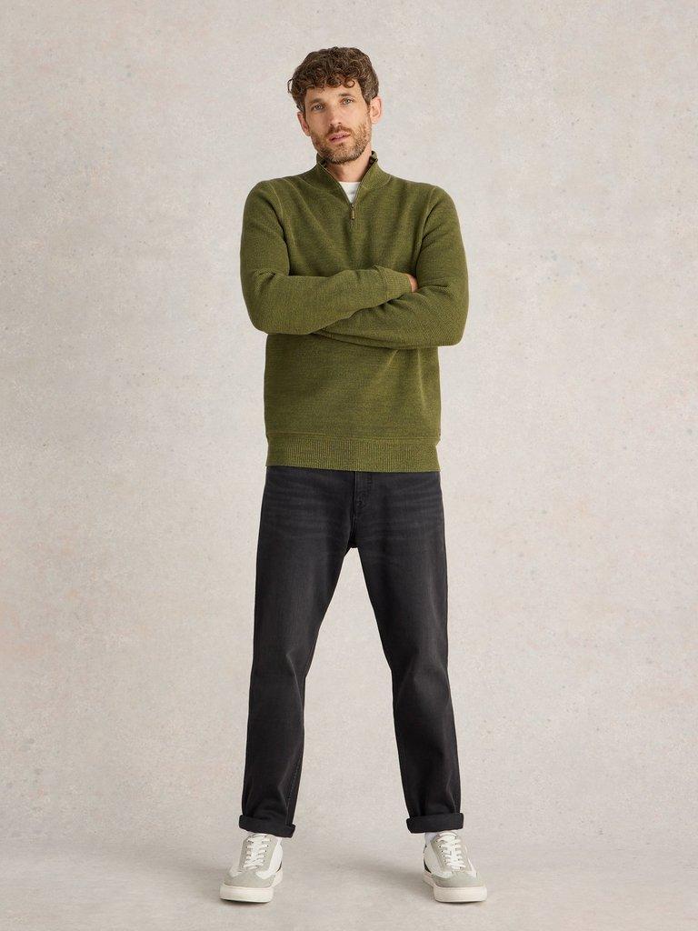 Attadale Funnel Neck Jumper in KHAKI GRN - MODEL FRONT