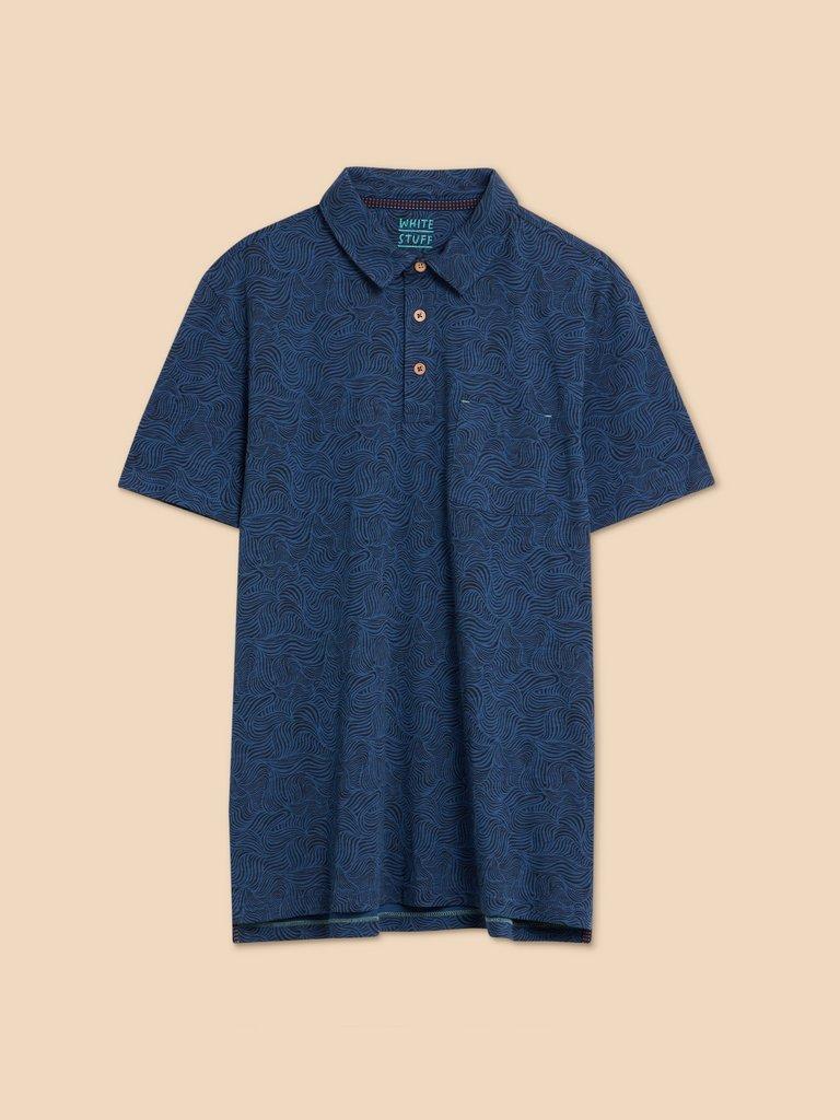 Waves Printed Polo in NAVY PR - FLAT FRONT
