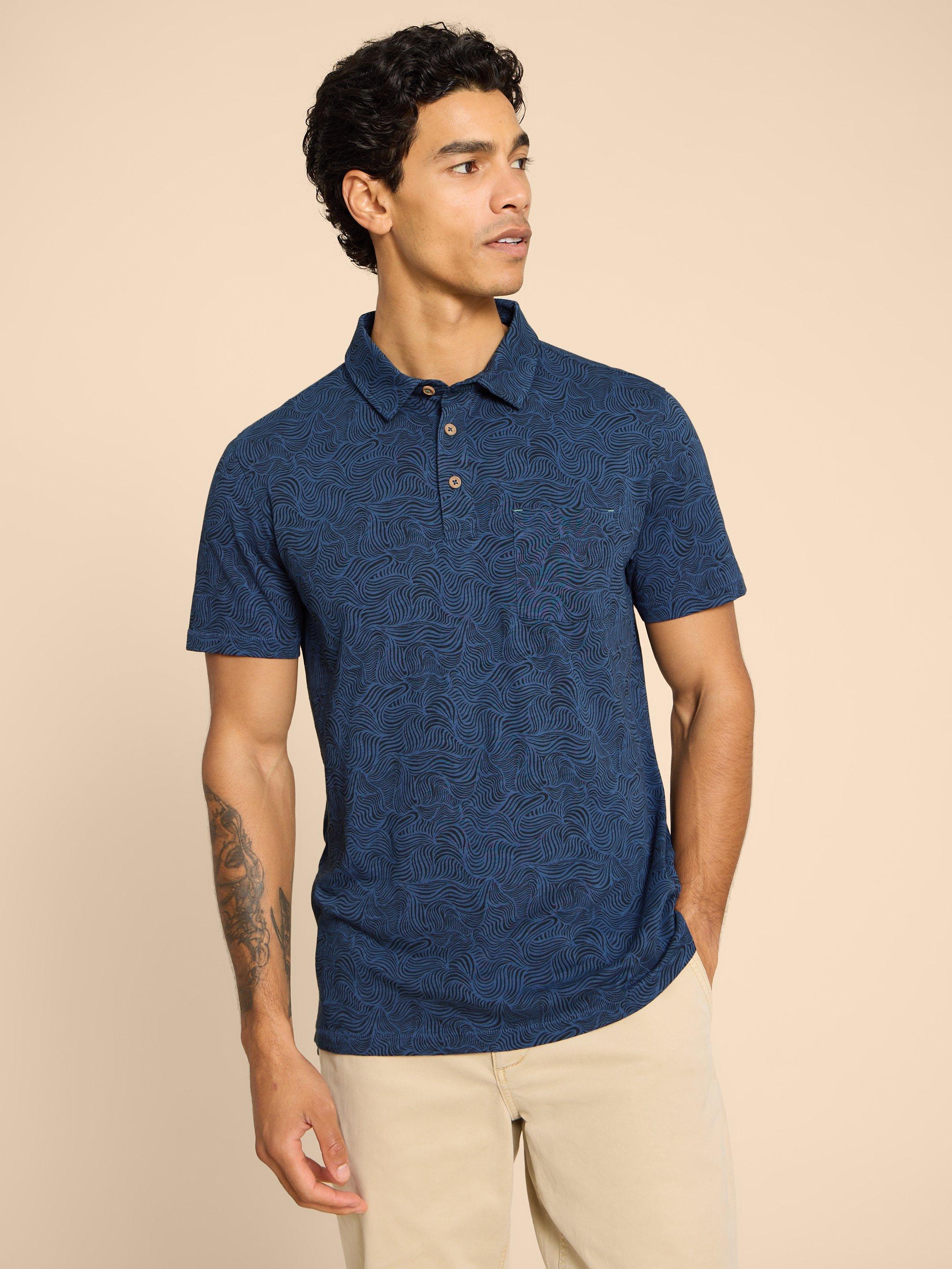 Waves Printed Polo in NAVY PR - MODEL FRONT