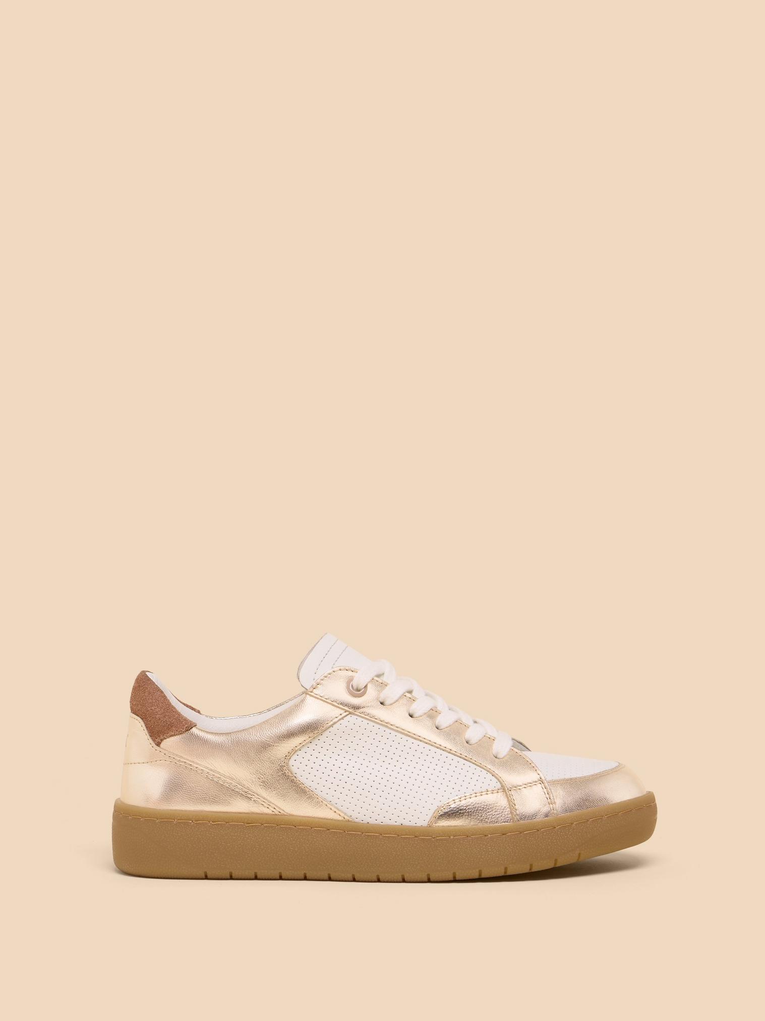 Dahlia Leather Trainer in GLD TN MET - LIFESTYLE