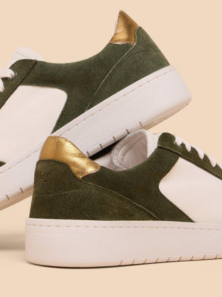 Dahlia Leather Trainer in GREEN MLT - FLAT DETAIL