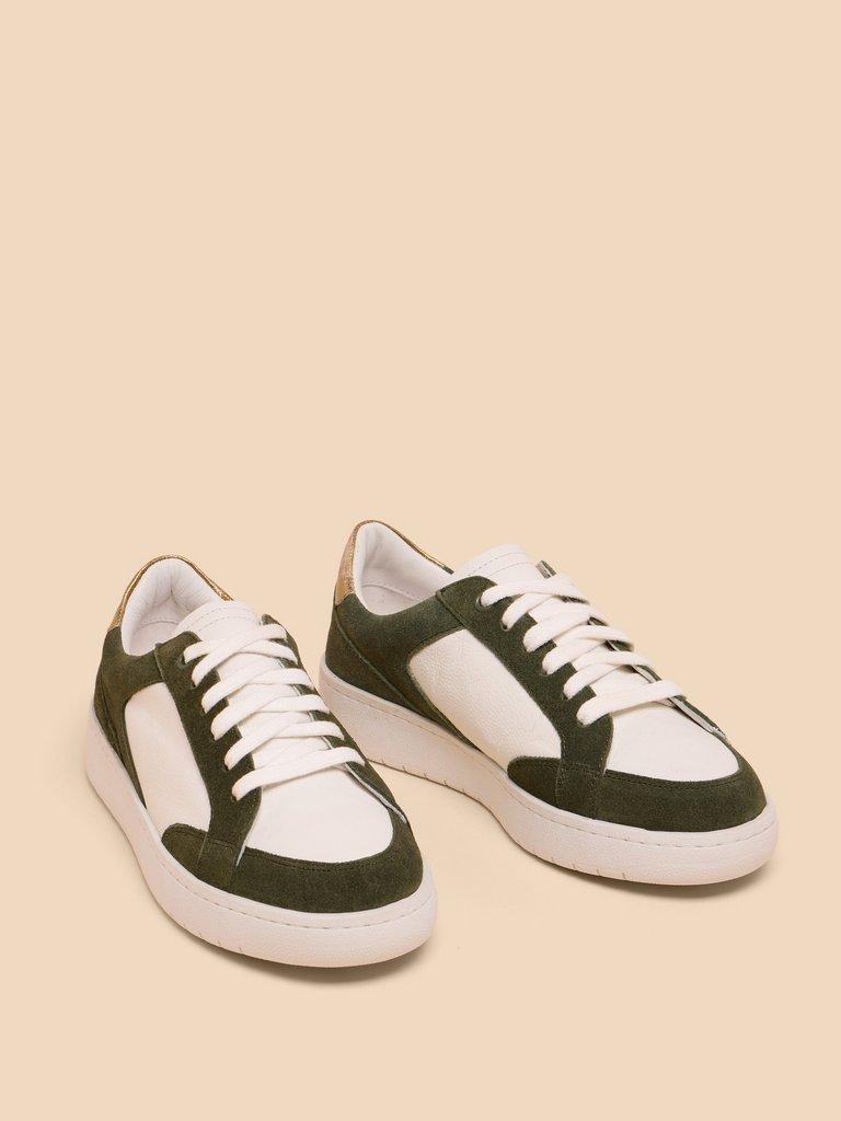 Dahlia Leather Trainer in GREEN MLT - FLAT FRONT