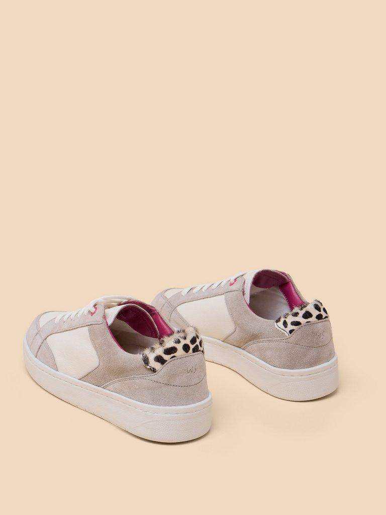 Dahlia Leather Trainer in WHITE MLT - FLAT BACK